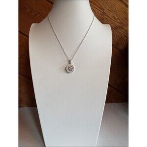 Signed Pendant Necklace with Clear Crystal Halo